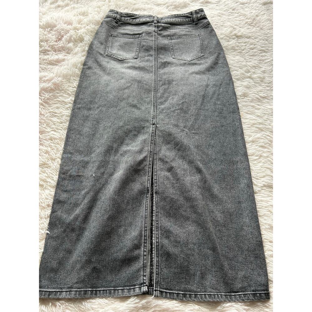Urban Revivo Grey Denim Midi Skirt US 8 Vintage Style - Picture 3 of 8